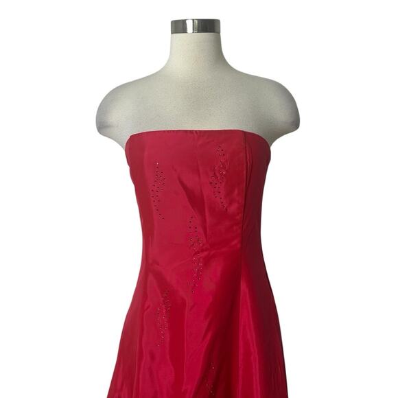 Vintage Scott McClintock Strapless Gown Size 8 Red Formal Rhinestone Taffeta - Picture 3 of 12